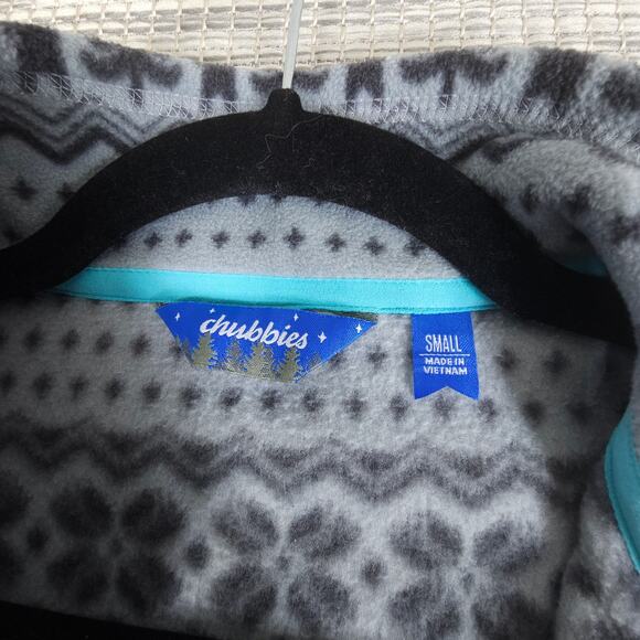 Chubbies Sweater Mens S Blue Grey Fair Isle Fleece 1/4 Zip Bear Tree Snowflake - Picture 3 of 11